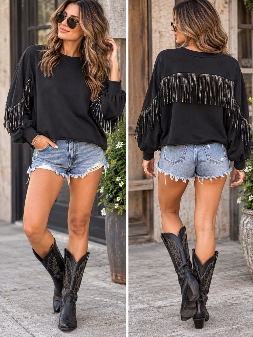 Young Fabulous & Broke Black Beaded Fringe Pullover